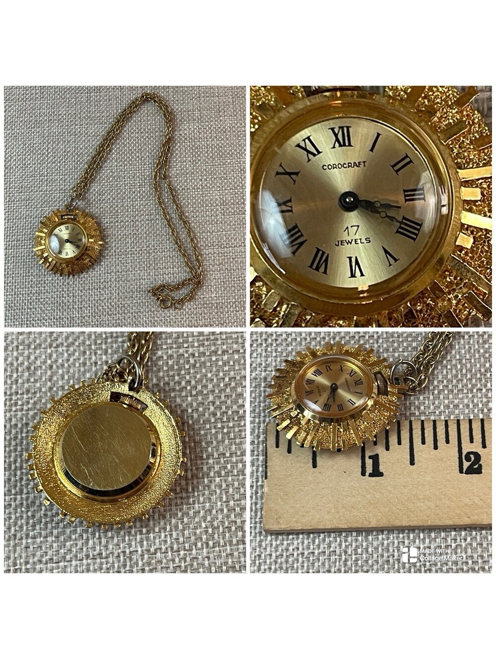 Vintage Corocraft Wind-up Mechanical Watch Necklace Pendant 17Jewels Works